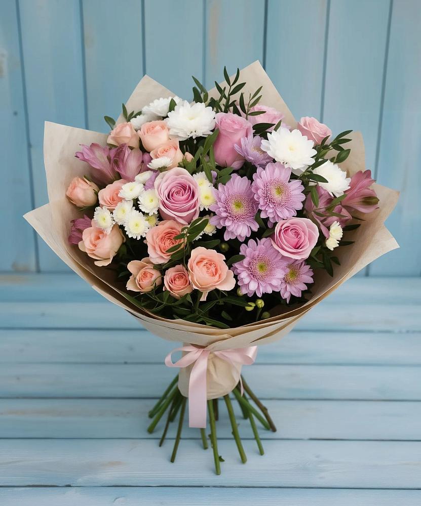 Букет цветов из: Хризантемы, Розы и Альстромерии в Быково Подольского района