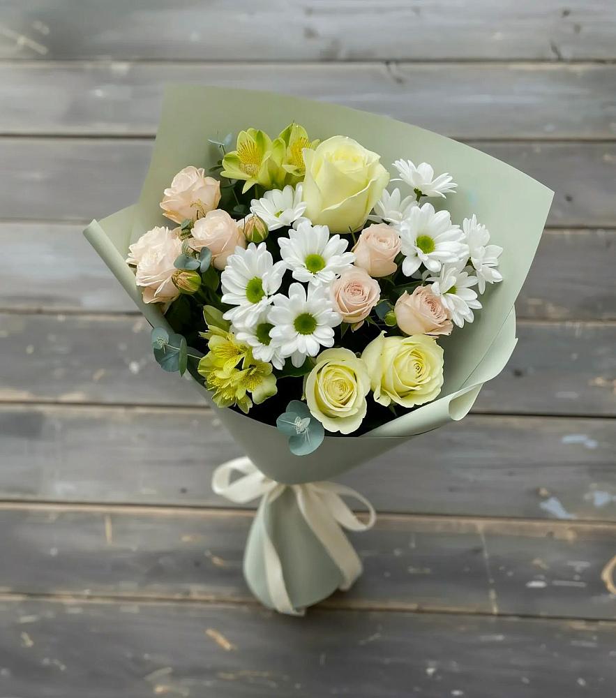 Букет цветов из: Альстромерии, Розы и Хризантемы в Быково Подольского района
