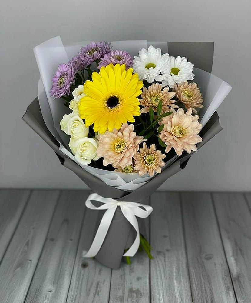 Букет цветов из: Розы, Герберы и Хризантемы в Быково Подольского района