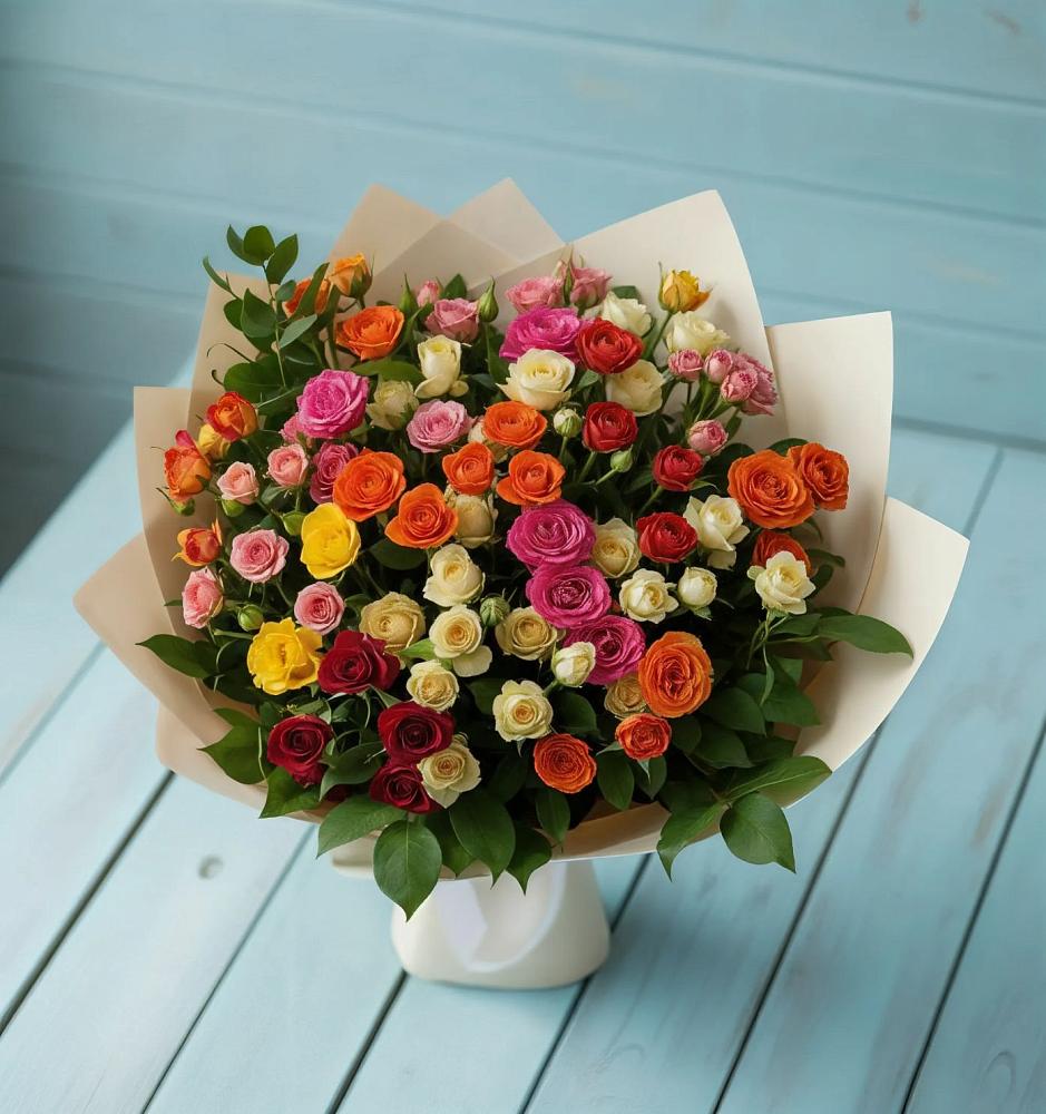Букет Микс из разноцветных кустовых роз в Быково Подольского района