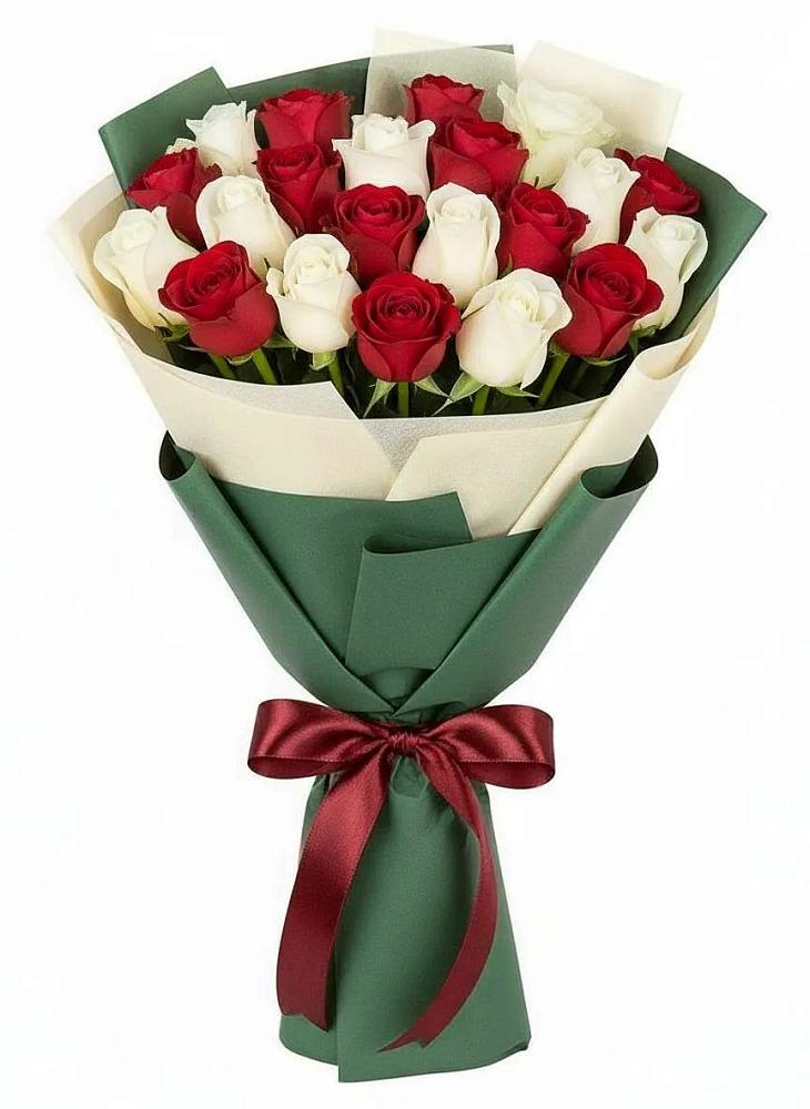 Букет Микс из красных и белых роз в Быково Подольского района