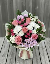 Букет цветов из:  Альстромерии, Гвоздики, Розы и Хризантемы в Быково Подольского района