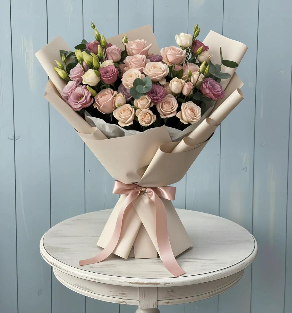 Букет цветов из: Розы и Лизиантусы в Быково Подольского района