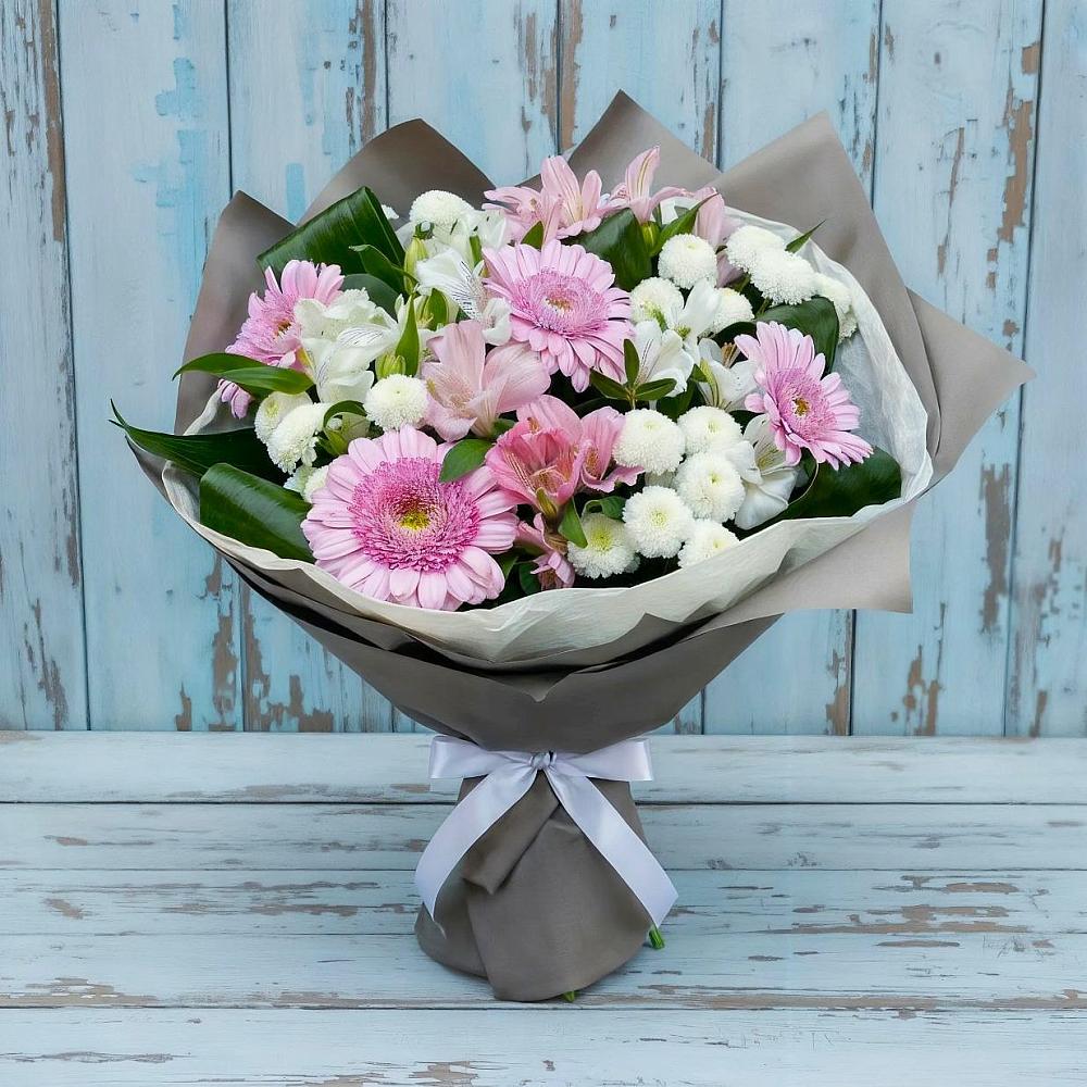 Букет цветов из: Герберы, Альстромерии и Хризантемы в Быково Подольского района