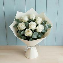 Букет Белые розы в Эвкалипте в Быково Подольского района